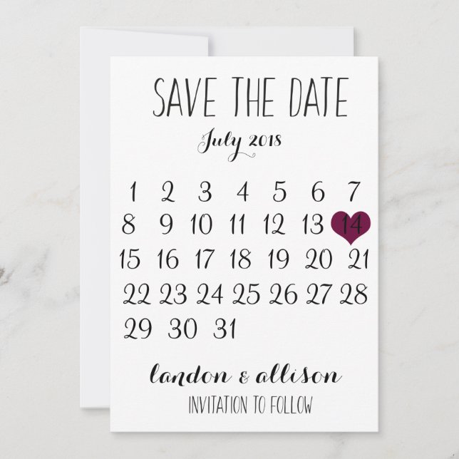 Save The Date Calendar (Front)