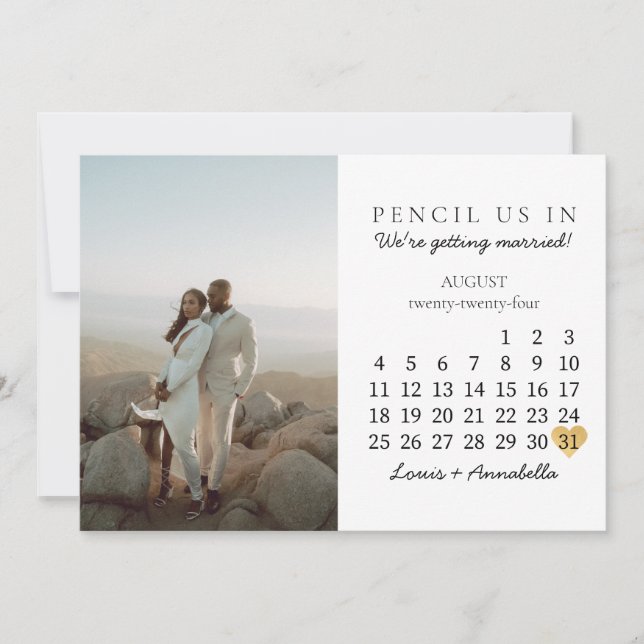 Save the Date Calendar August 2024 Month Chic Invitation (Front)