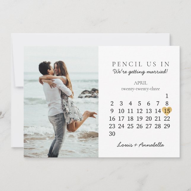 Save the Date Calendar Gold Heart April 2023 Month Invitation (Front)
