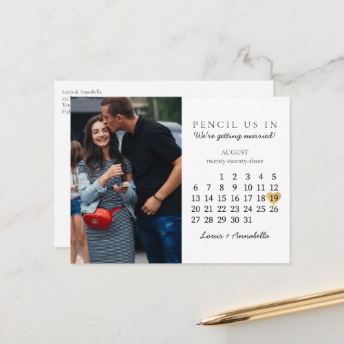 Save the Date Calendar Gold Heart August 2023 Postcard