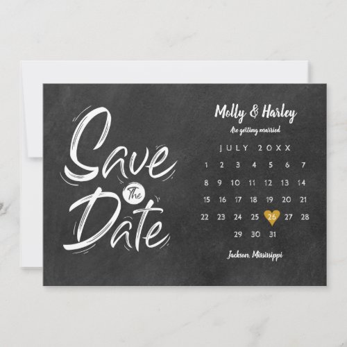 Save the Date Calendar Gold Heart Chalkboard