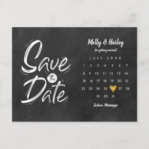 Save the Date Calendar Gold Heart Chalkboard Announcement Postcard