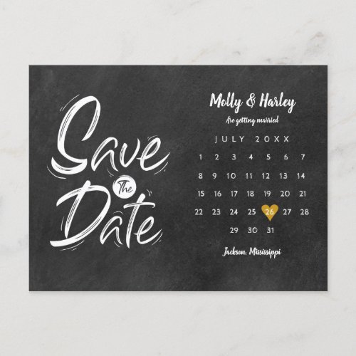 Save the Date Calendar Gold Heart Chalkboard Postcard