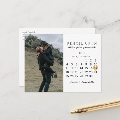 Save the Date Calendar Gold Heart June 2023 Month  Postcard