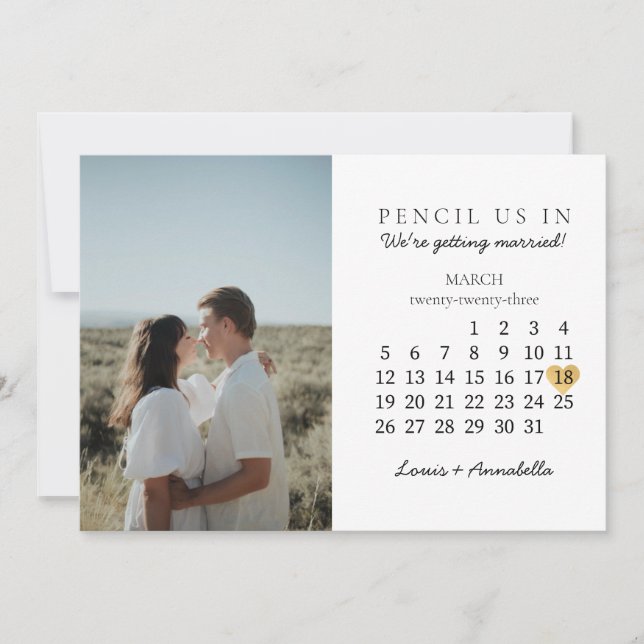 Save the Date Calendar Gold Heart March 2023 Month Invitation (Front)