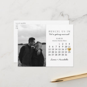 Save the Date Calendar Gold Heart March 2023 Month Postcard