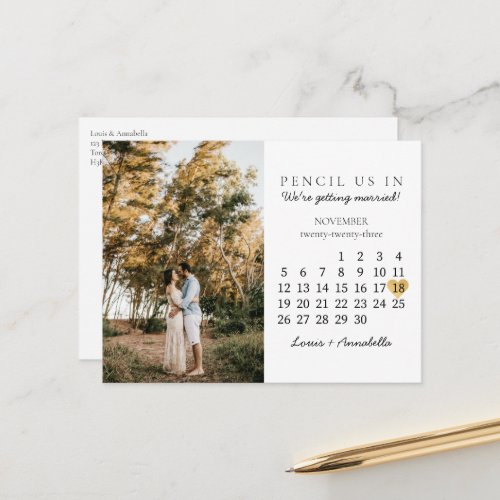 Save the Date Calendar Gold Heart November 2023 Postcard