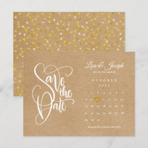 Save the Date Calendar Gold Heart Postcard