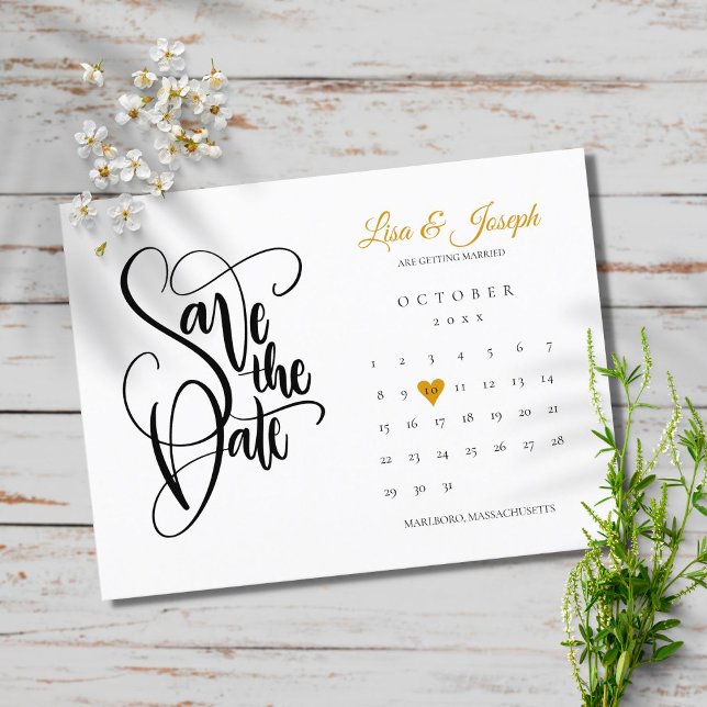 Save the Date Calendar Gold Love Heart Invitation (Creator Uploaded)