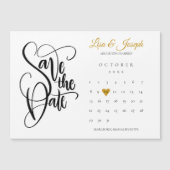 Save the Date Calendar Gold Love Heart  Magnetic Invitation (Front)
