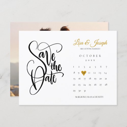 Save The Date Calendar Gold Love Heart Photo Announcement Postcard