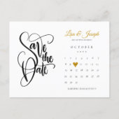 Save the Date Calendar Gold Love Heart Postcard (Front)