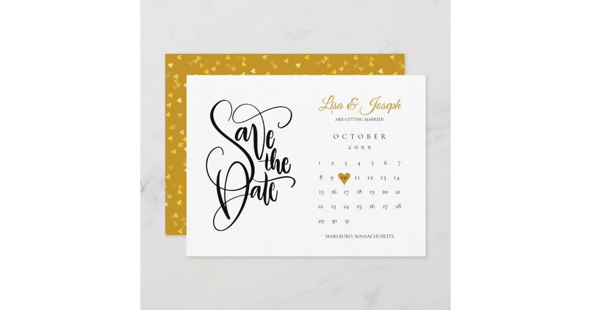 Save the Date Calendar Gold Love Heart Postcard Zazzle