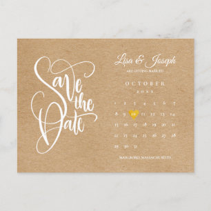 Save the Date Calendar Gold Love Heart Rustic Boho Announcement Postcard