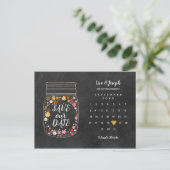 Save the Date Calendar Heart Mason Jar Chalkboard Postcard (Standing Front)