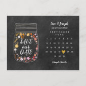 Save the Date Calendar Heart Mason Jar Chalkboard Postcard (Front)