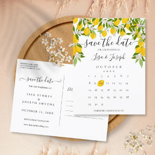 Save the Date Calendar Lemons Blossom Announcement Postcard