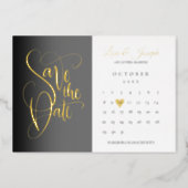 Save the Date Calendar Love Heart Gold Foil Invitation (Front)