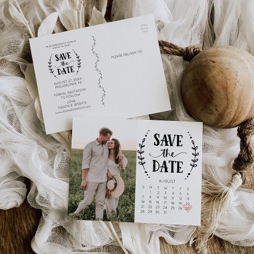 Save The Date Calendar Postcard Rustic Country