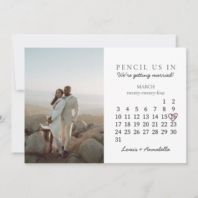 Save the Date Calendar Rose Heart December 2023 Invitation (Front)