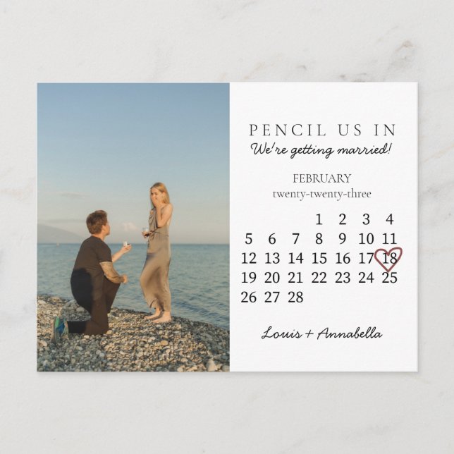 Save the Date Calendar Rose Heart February 2023 Postcard (Front)