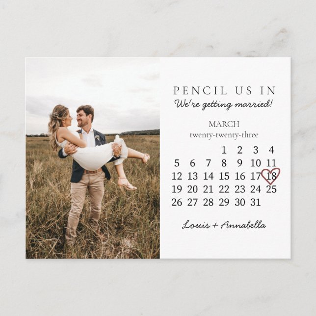 Save the Date Calendar Rose Heart March 2023 Month Postcard (Front)