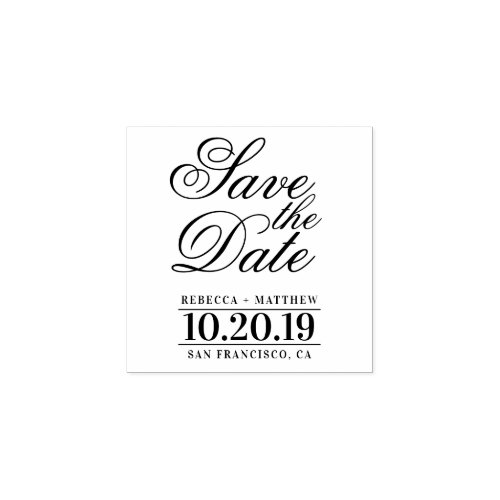 Save The Date Calligraphy  Bold Numbers Wedding Rubber Stamp
