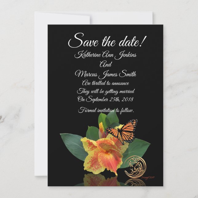 Save the date card canna lily and butterfly (Front)
