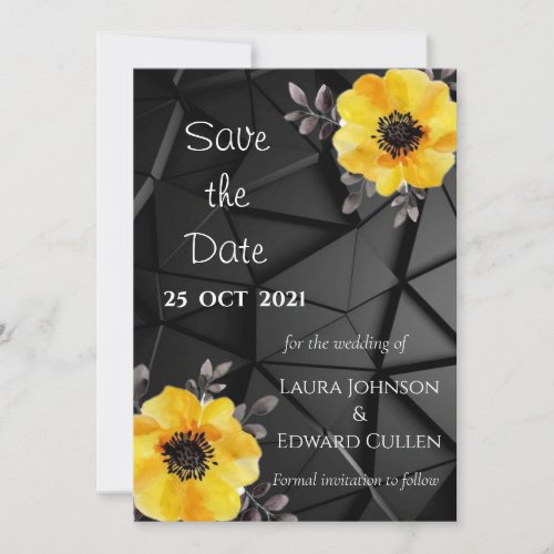 Save the date card for wedding yellow black