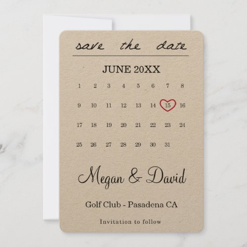 Save the Date card _ heart date _ calendar