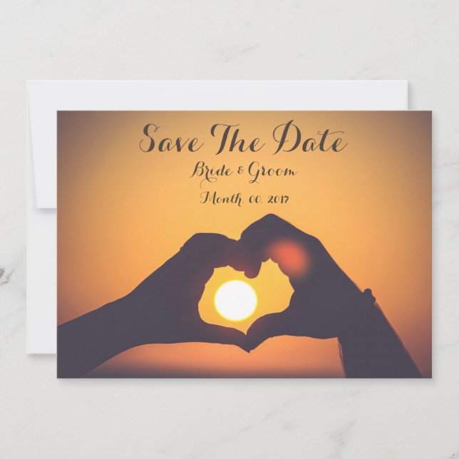 Save the date card, lover's hands, sunset invitation (Front)