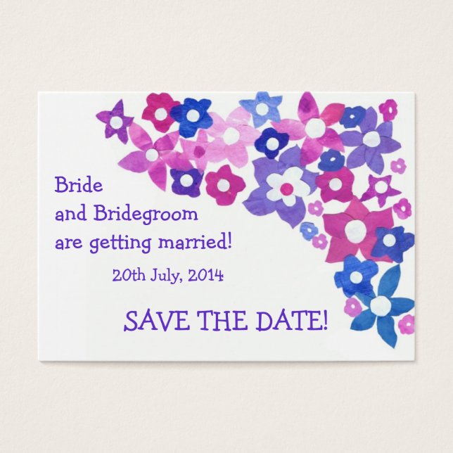 'Save the Date' Card, Pink and Blue Flowers (Front)