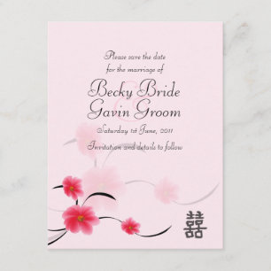 Save the Date Card Pink Blossom Double Happiness