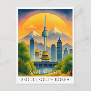 Save the Date Card Seoul South Korea Watercolor