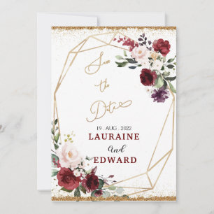 Save the date card simple floral golden