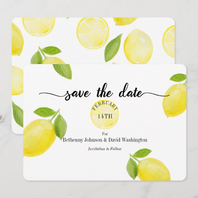 Save the Date Card Watercolor Lemons (Front/Back)