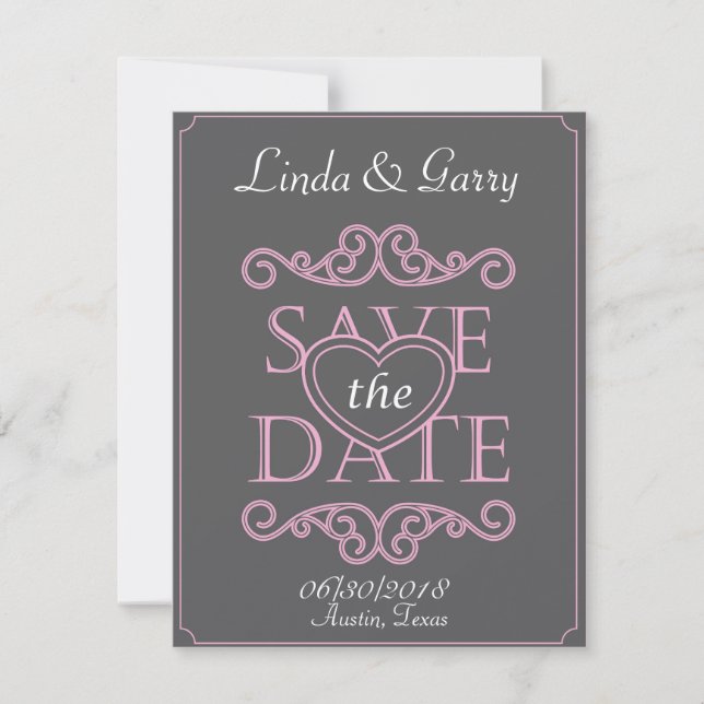 Save the date card with heart designed letters (Front)
