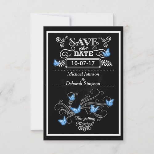 Save The Date Cards Chalkboard Blue Butterflies