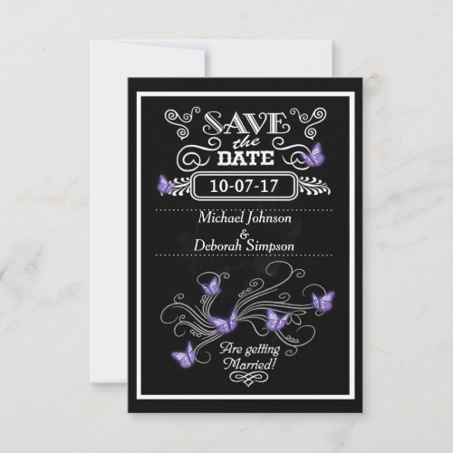 Save The Date Cards Chalkboard Purple Butterflies