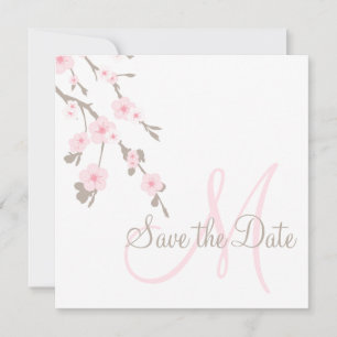 Save the Date Cards Cherry Blossoms with Monogram