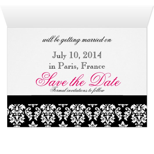 Save the Date Cards Monogram Hot Pink Damask (Inside Horizontal (Bottom))