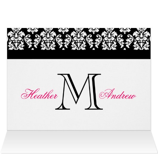 Save the Date Cards Monogram Hot Pink Damask (Inside Horizontal (Top))