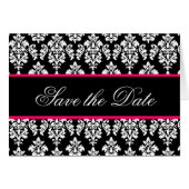 Save the Date Cards Monogram Hot Pink Damask (Front Horizontal)