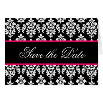 Save The Date Cards Monogram Hot Pink Damask by DamaskGallery at Zazzle