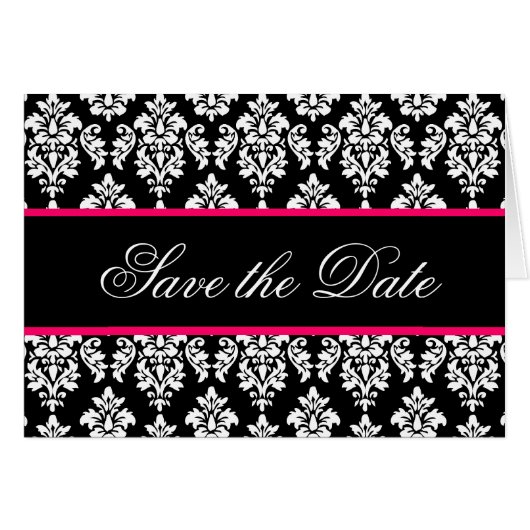 Save the Date Cards Monogram Hot Pink Damask (Front Horizontal)