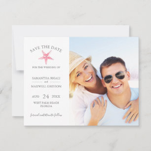SAVE THE DATE Cards, Pink Starfish Beach Wedding