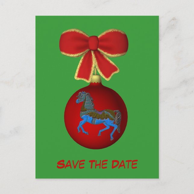 Save The Date Carousel Horse Holiday Postcard (Front)