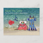 Save the Date Cartoon Duet Monstars Postcard
