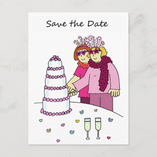 Save the Date Cartoon Female Couple Announcement Postcard
