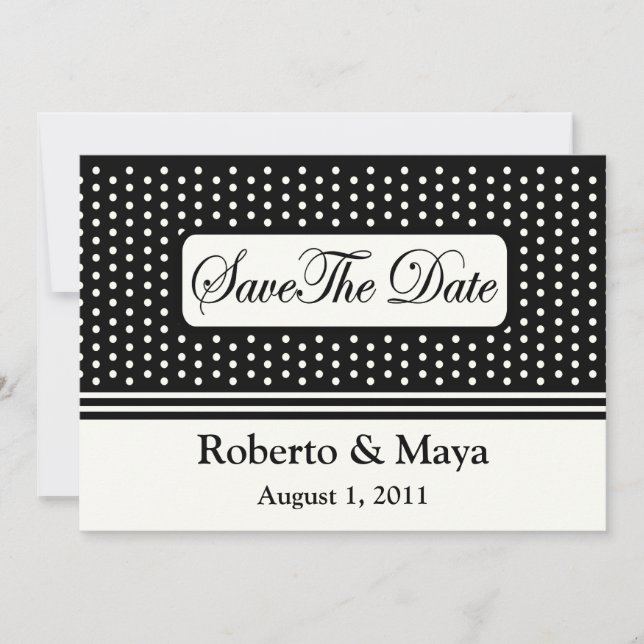 Save The Date Centered With Dots & Stripes Card (Front)